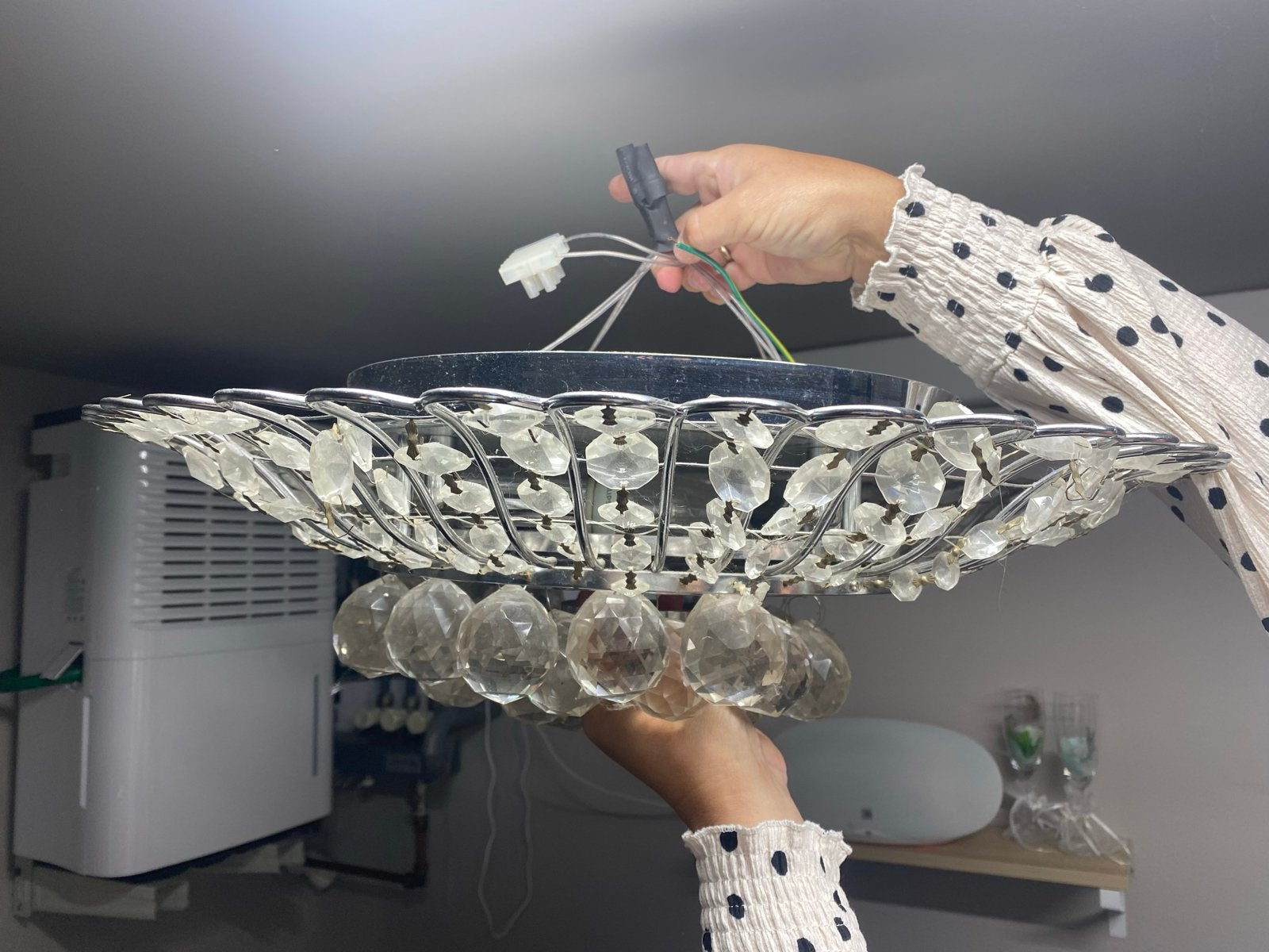 Massive Plafondlamp met Kristallen - Klassiek Design, Huis en Inrichting, Lampen | Kroonluchters, Ophalen of Verzenden, Gebruikt