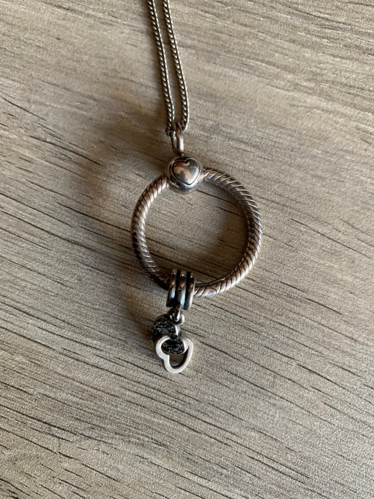 Pandora ketting zilver met hanger en hartjes, Ophalen of Verzenden, Zo goed als nieuw, Zilver, Met hanger