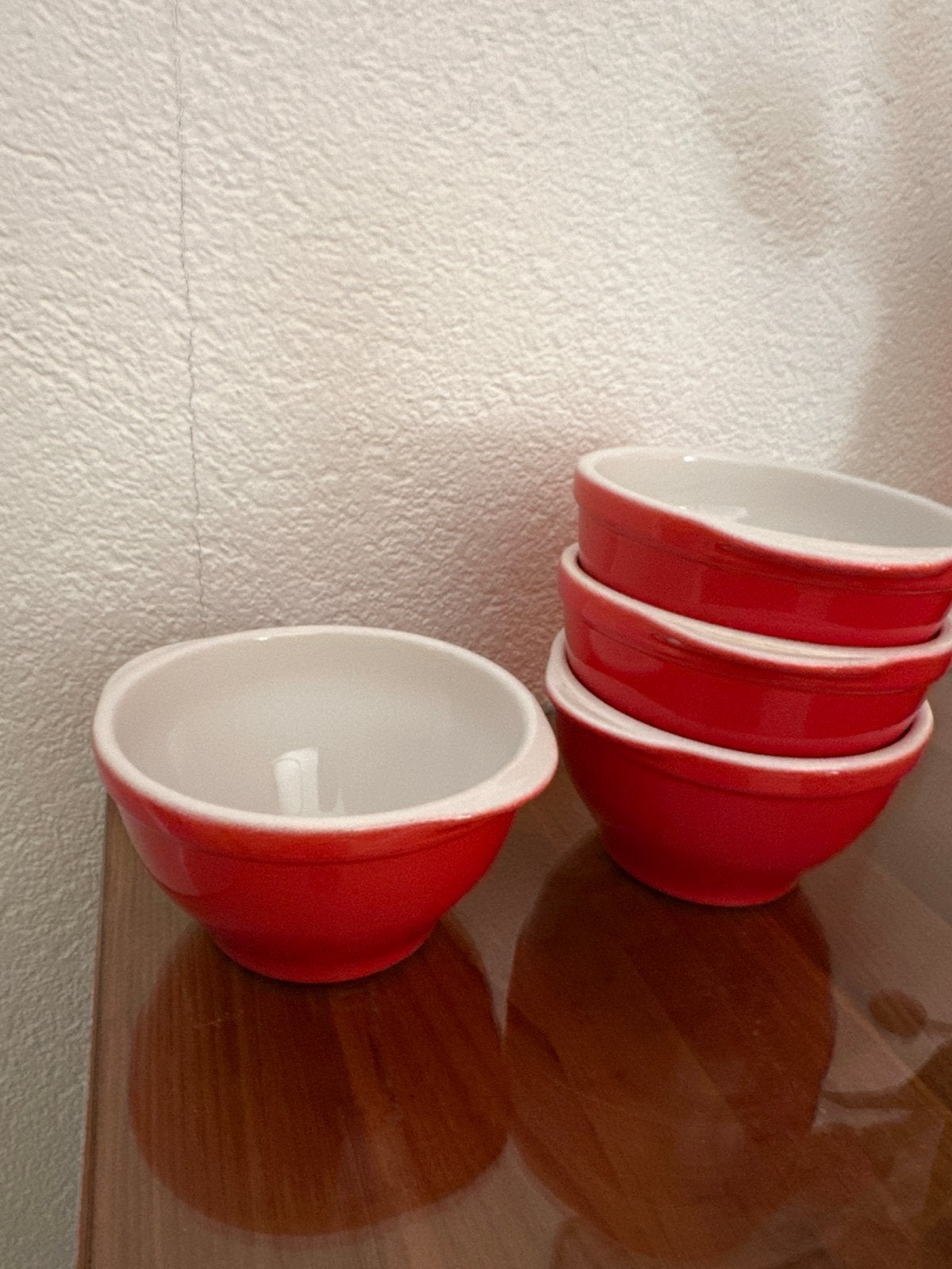 Rode soepkommen - set van 4, Huis en Inrichting, Keuken | Servies, Ophalen, Zo goed als nieuw, Keramiek, Kom(men)