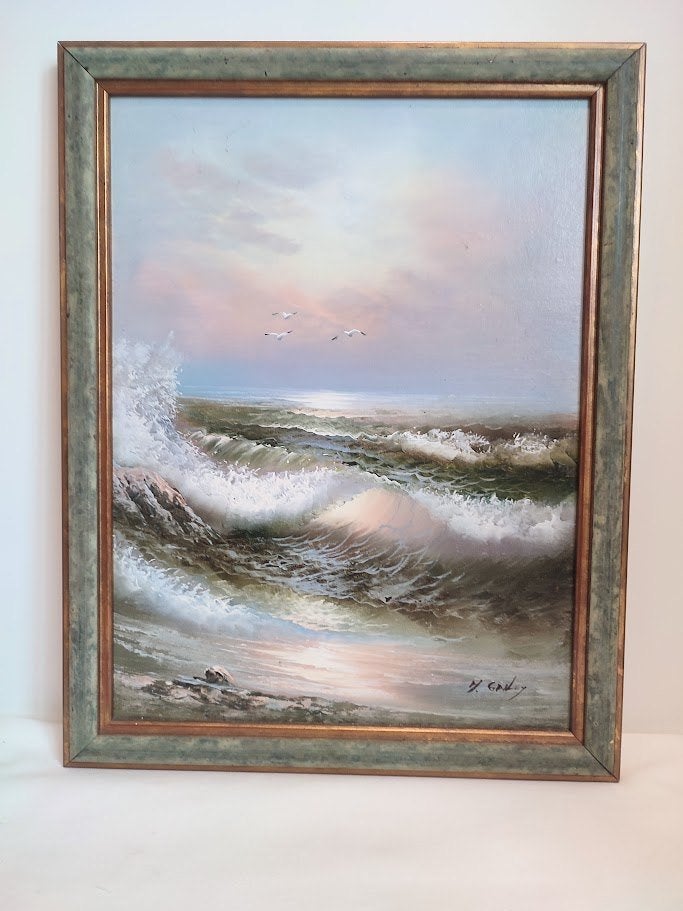 olieverfschilderij Zeegezicht – H. Gailey (met lijst), Antiek en Kunst, Maritiem / water, Doek, Ophalen of Verzenden, Gesigneerd