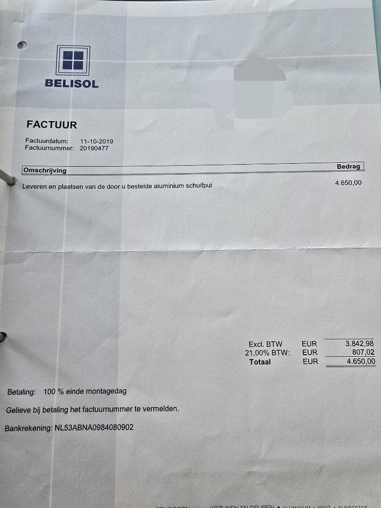 Schuifpui Belisol aluminium, Doe-het-zelf en Verbouw, Kozijnen en Schuifpuien, Ophalen, Aluminium, Zo goed als nieuw, 150 tot 225 cm