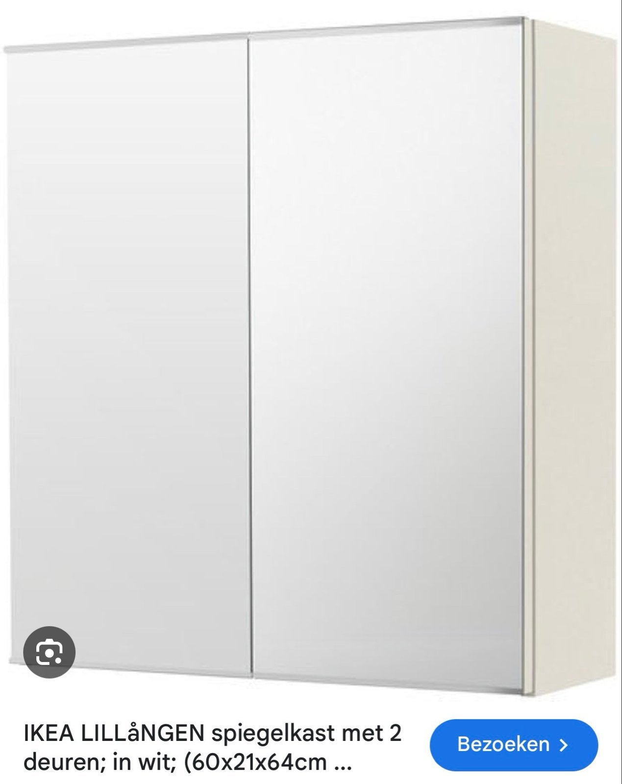 IKEA LILLÅNGEN spiegelkast met 2 deuren, wit, Ophalen, Gebruikt, Minder dan 100 cm, Rechthoekig