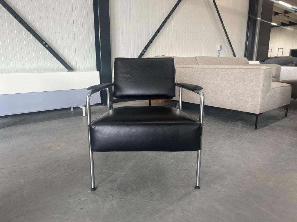 2 Showmodel Design on Stock Spunk Fauteuil zwart leer Stoel, Gompenstraat 15, Design on Stock, Ophalen of Verzenden, Zo goed als nieuw