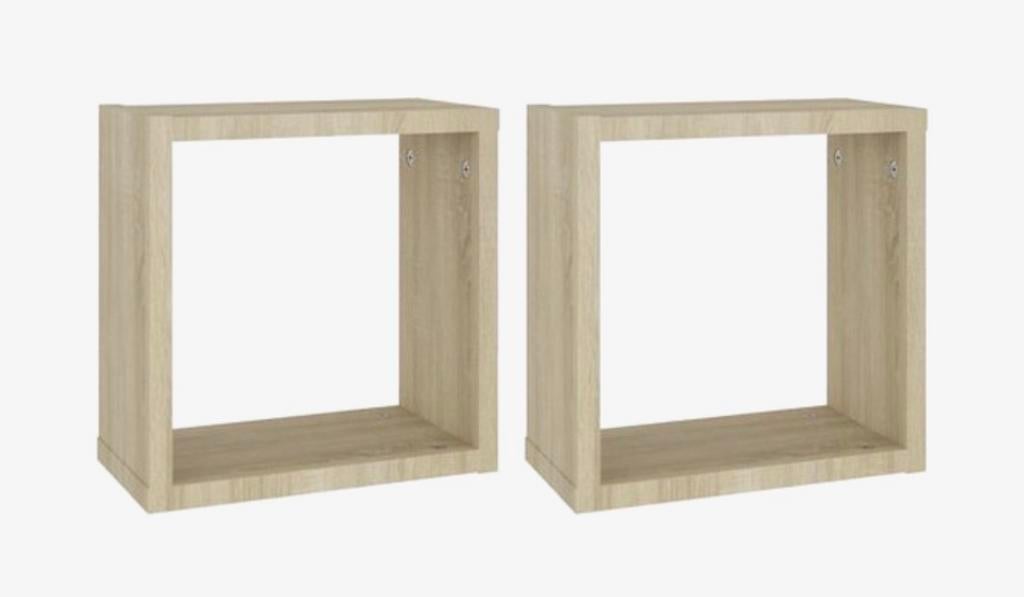 Set van 2 Eikenhouten wandkubus/wandbox, Met plank(en), Minder dan 50 cm, Nieuw, Ophalen of Verzenden