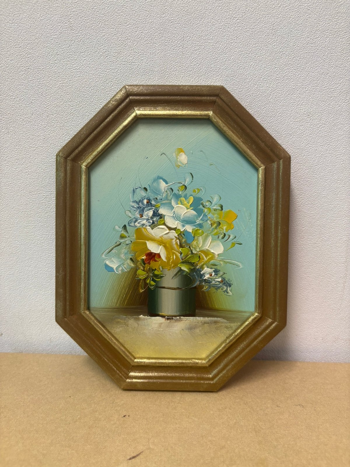 Vintage Olieverf Stilleven Bloemen Gouden Lijst schilderij, Ophalen of Verzenden