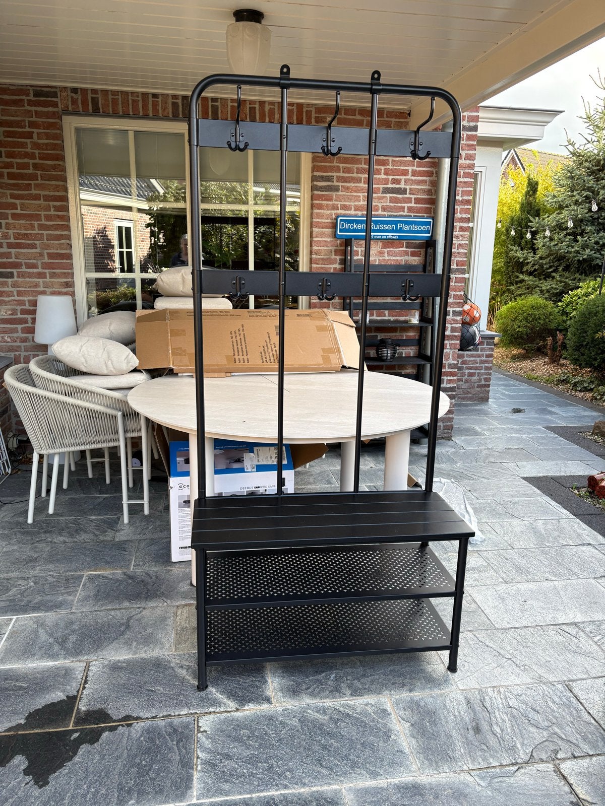 Zwarte IKEA kapstok met bankje en schoenenrek, Huis en Inrichting, Overige typen, Ophalen of Verzenden, Zo goed als nieuw, Metaal