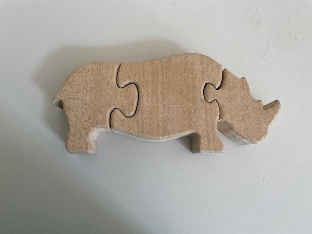 Decoratieve puzzel houten neushoorn. Dik massief hout rhino., Ophalen, Zo goed als nieuw, Overige typen