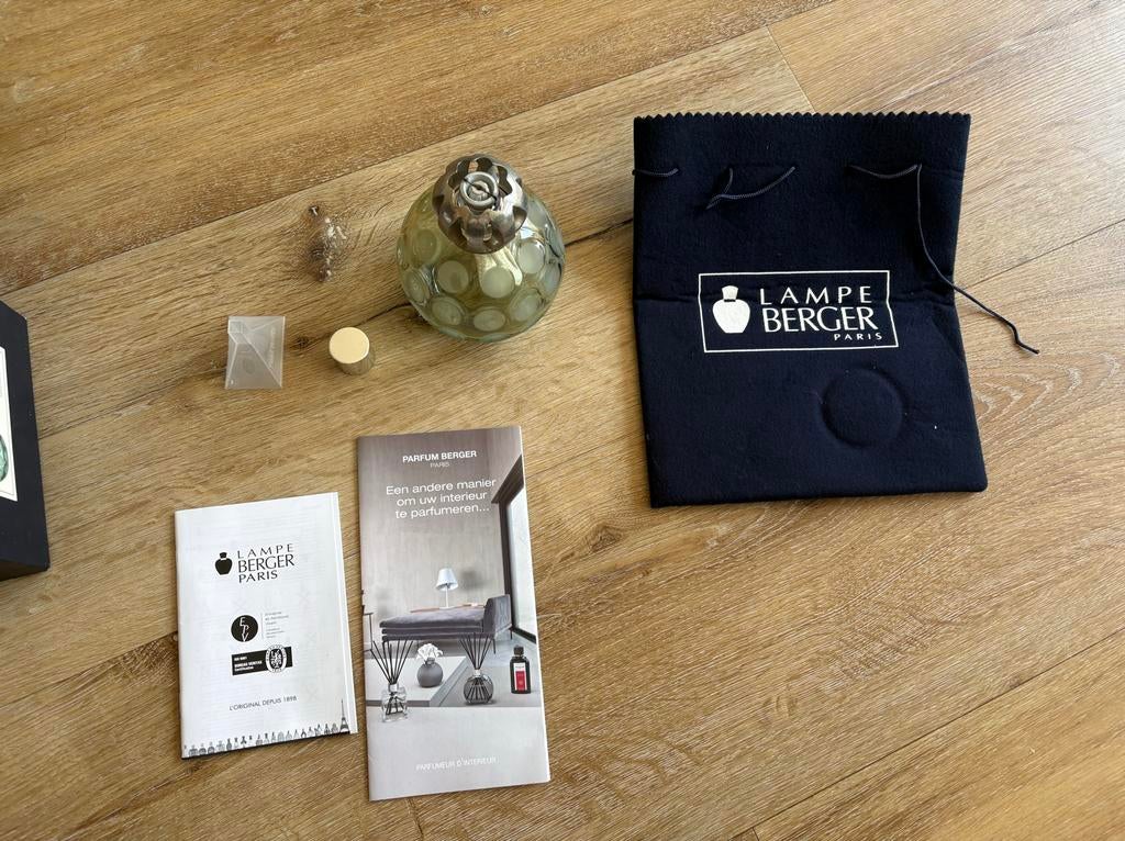 Lampe Berger Paris brander met doos en accessoires, Groen, Gebruikt, Ophalen of Verzenden, Modern