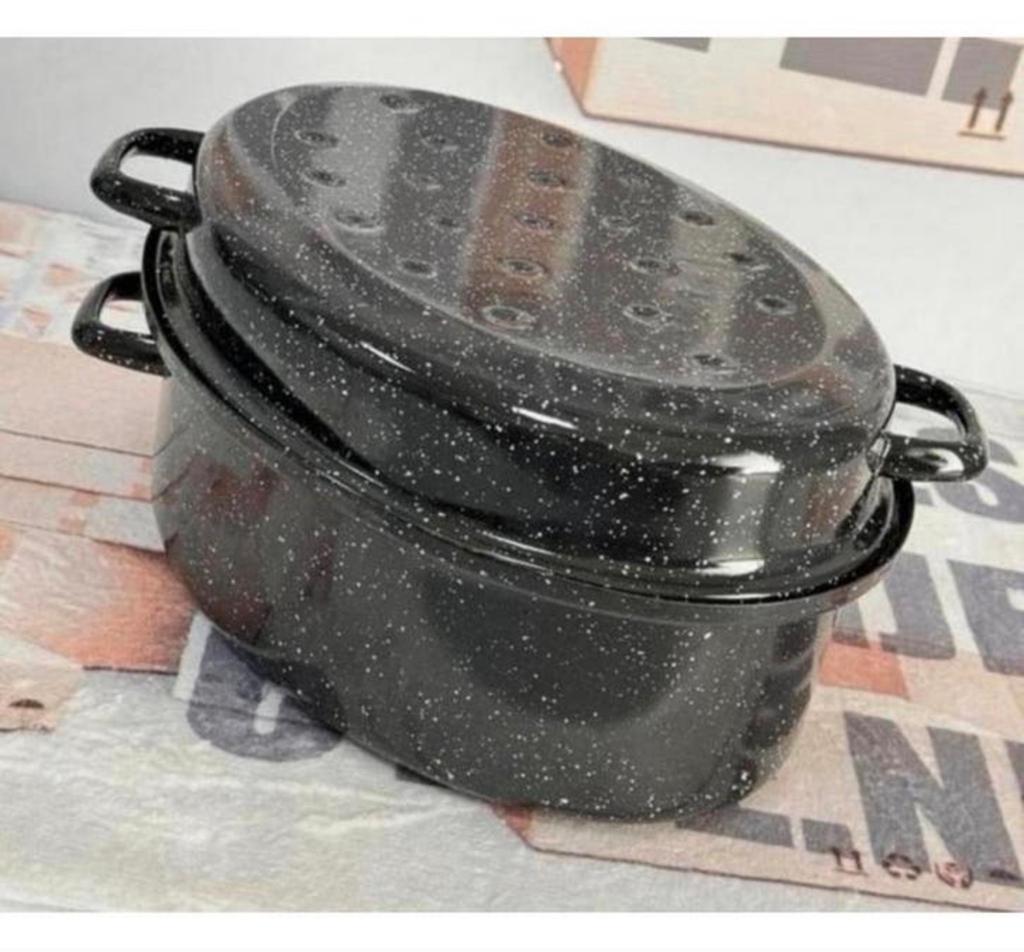 Emaille Braadpan XL 40 x 30 cm braadslede wildbraadpan zwart, Nieuw, Ophalen of Verzenden, H, H