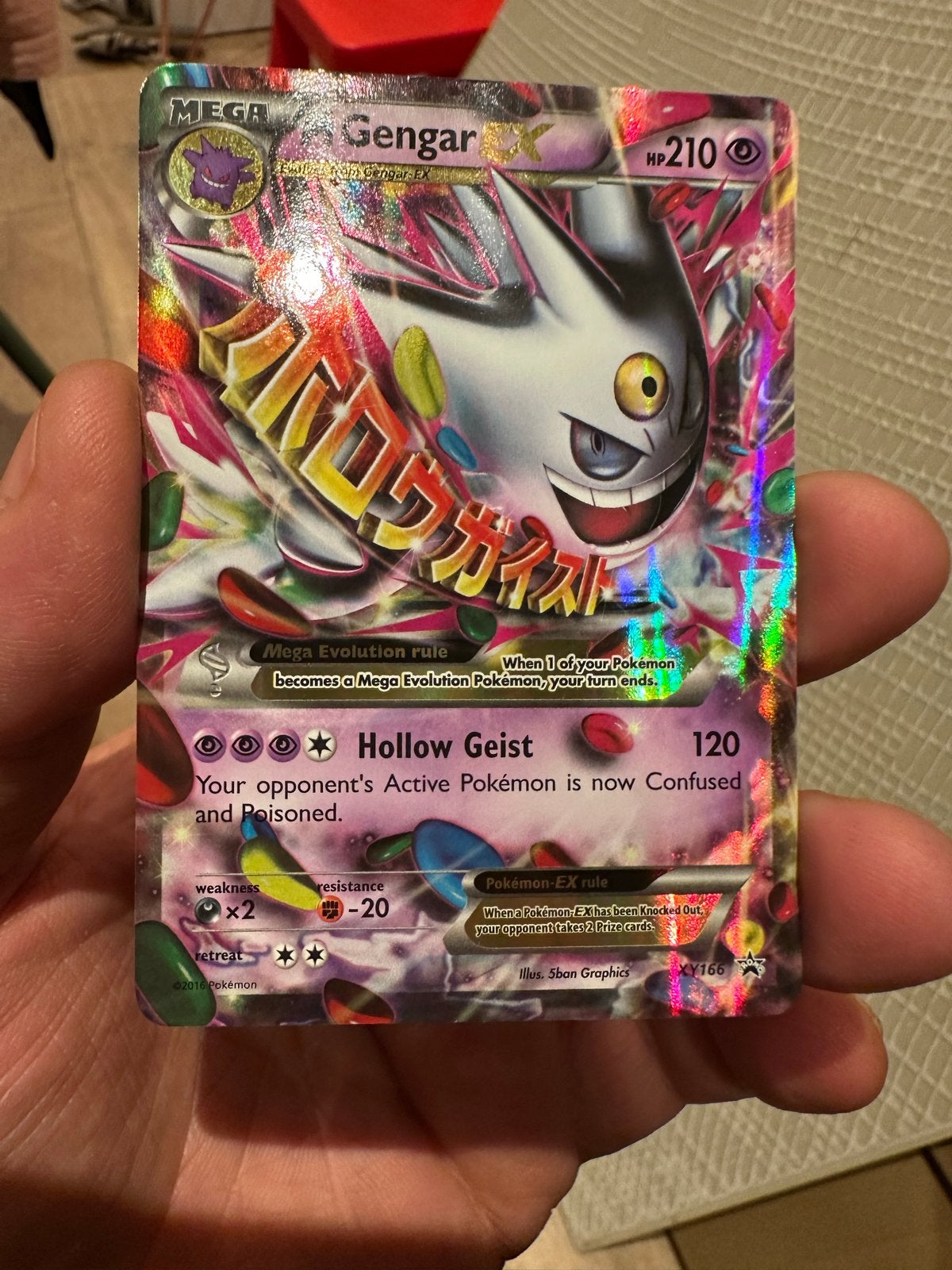 Mega Gengar EX (XY166) - Holo Foil - crimp error, Ophalen of Verzenden, Gebruikt, Losse kaart, Foil