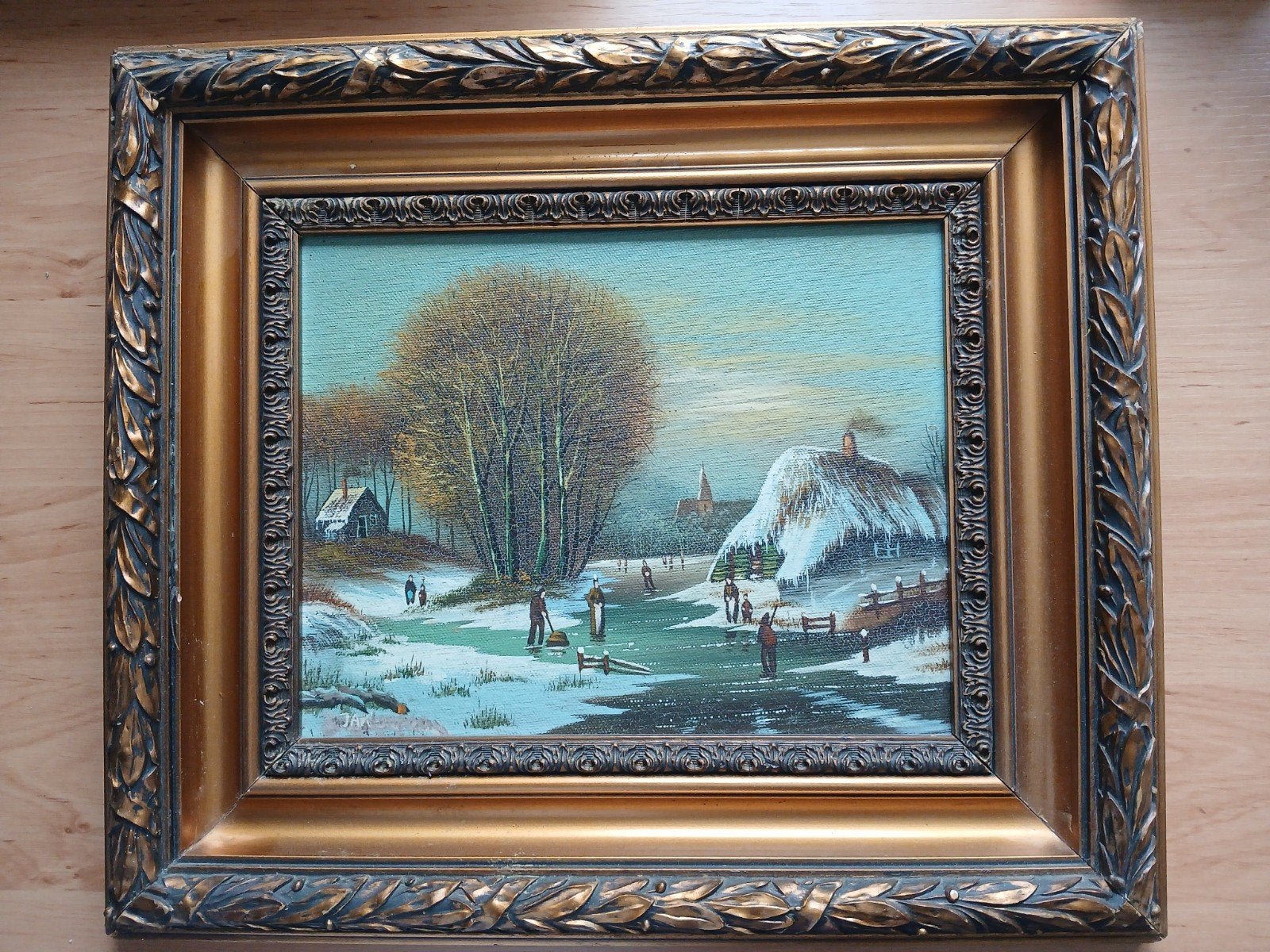 Klassiek winterlandschap schilderij met lijst, Antiek en Kunst, Ophalen, Doek, Landschap, Olieverf