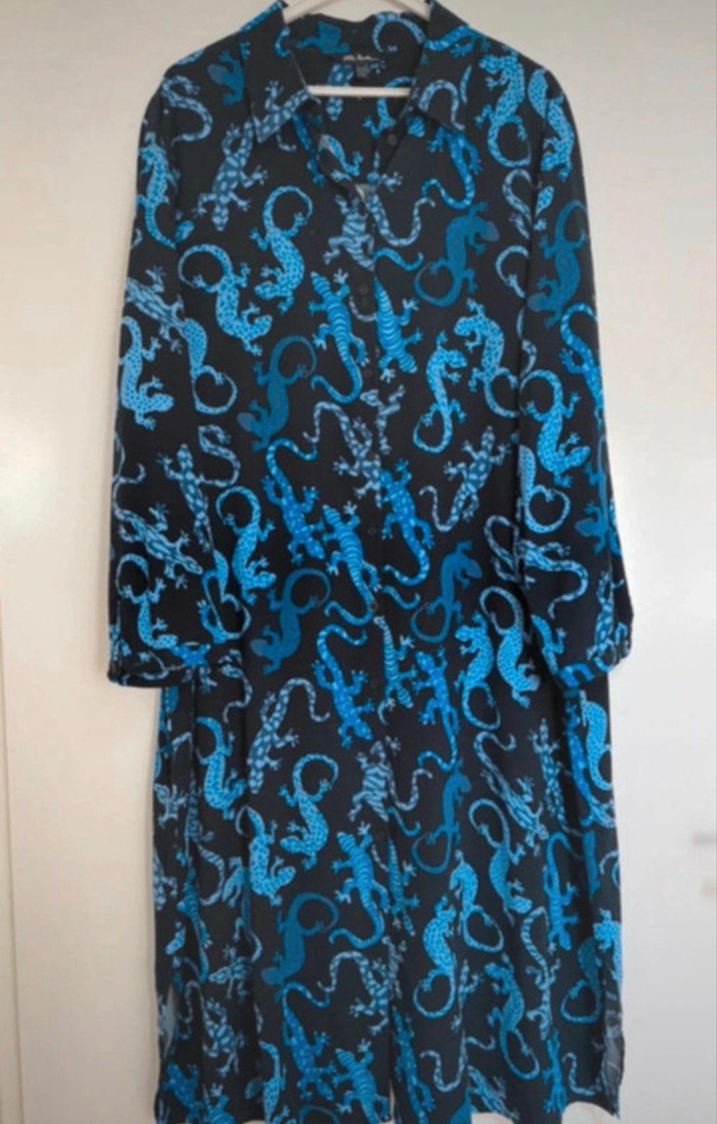 Ulla Popken Doorknoopjurk Donkerblauw Salamanderprint Maat 5, Blauw, Maat 46/48 (XL) of groter, Ophalen of Verzenden, Gedragen