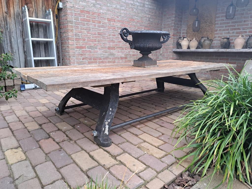 Stoere Azobé Tuintafel/Salontafel met Gietijzeren Poten, Ophalen, Gebruikt, Rechthoekig, Hout