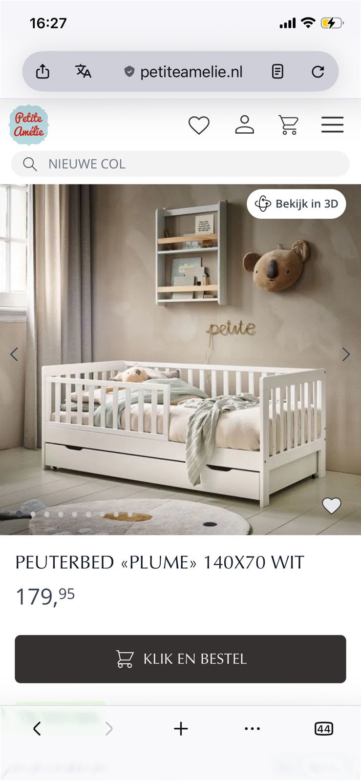 Peuterbed petit amelie, Ophalen, Gebruikt, 70 tot 85 cm, 140 tot 160 cm