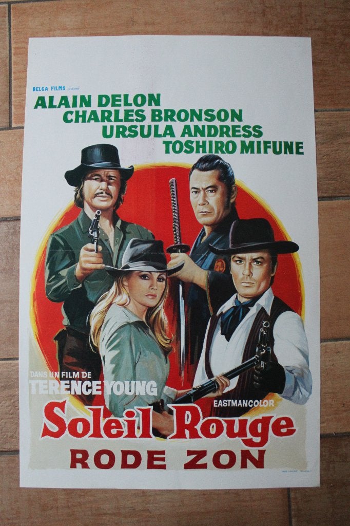 filmaffiche Alain Delon Red Sun 1971 filmposter, Rechthoekig Staand, Ophalen of Verzenden, Zo goed als nieuw, A1 t/m A3