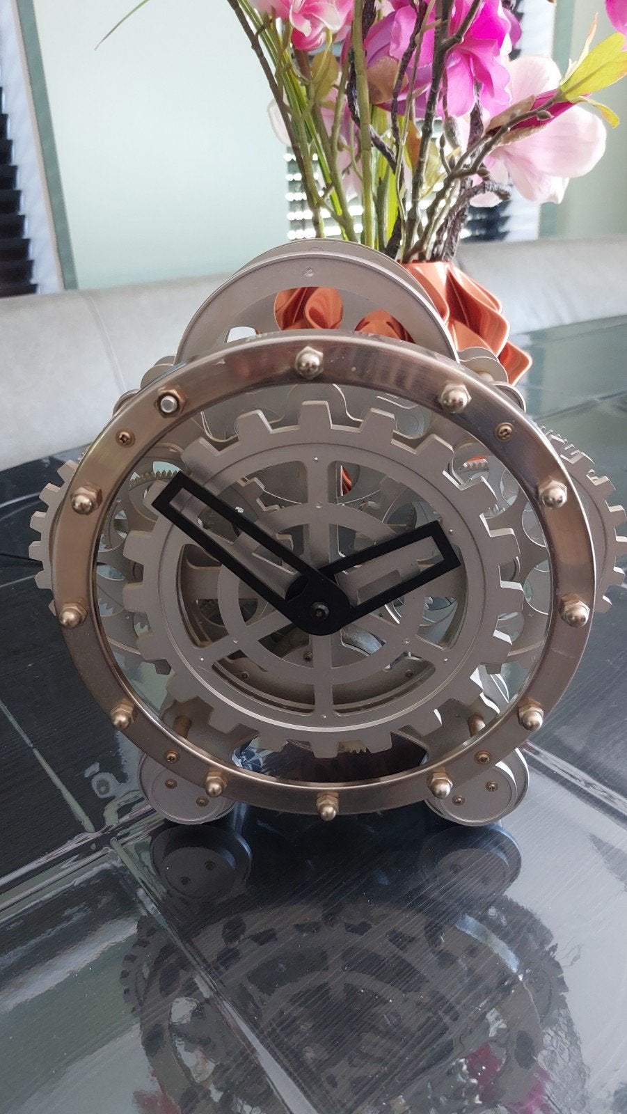 Unieke decoratieve klok met zichtbaar uurwerk, Ophalen of Verzenden