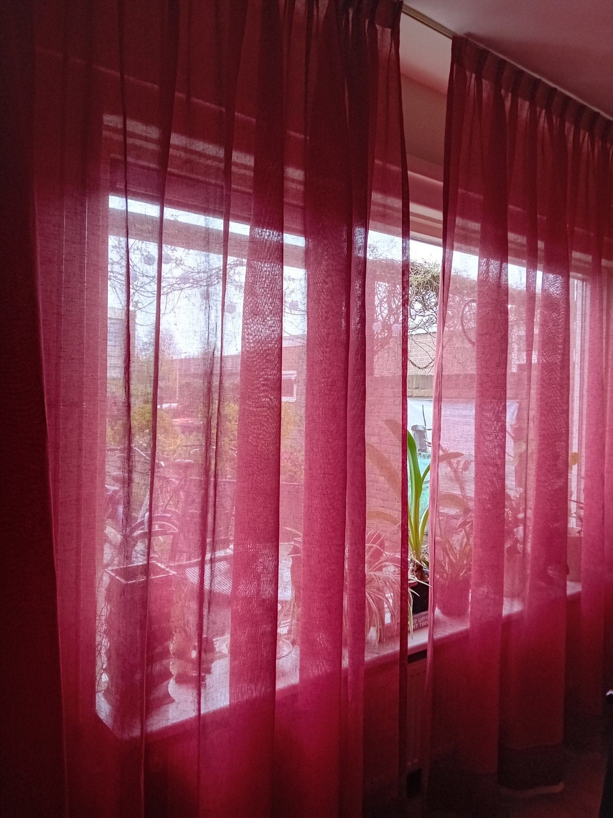 Nieuwe 2 delig linnenlook gordijn 360/260, Ophalen of Verzenden, Rood, Gordijn