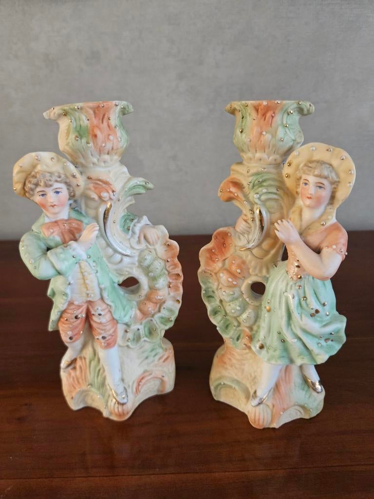 Antieke porseleinen kandelaars, Rococo stijl, Ophalen of Verzenden