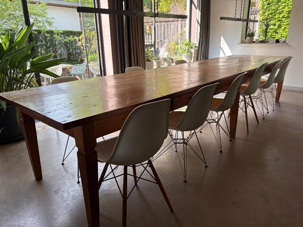 teakhouten tafel lengte 4 meter, Huis en Inrichting, Tafels | Eettafels, Ophalen, Gebruikt, 200 cm of meer, 50 tot 100 cm