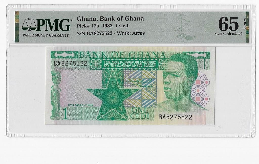 Ghana 1 Cedi 1982 Unc PMG 65 EPQ, Ophalen of Verzenden, Overige landen, Los biljet