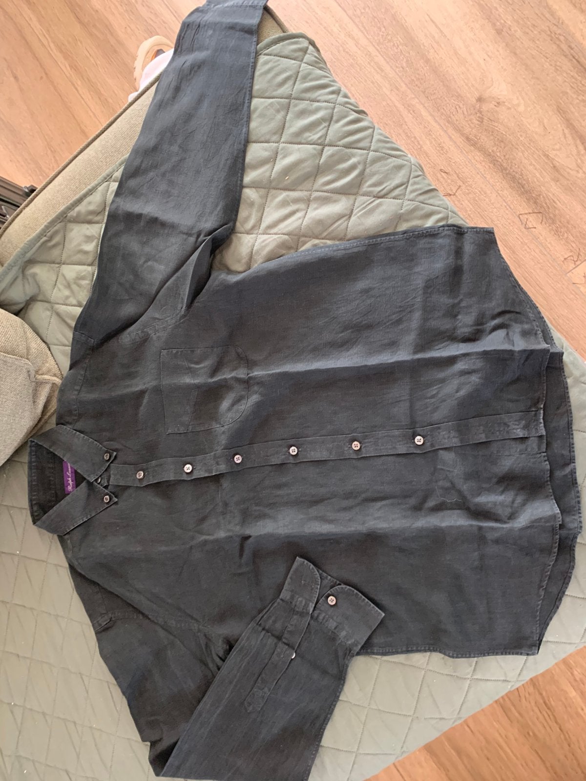 Ralph Lauren linnen overhemd maat L antraciet, Ophalen of Verzenden, Zo goed als nieuw, Grijs
