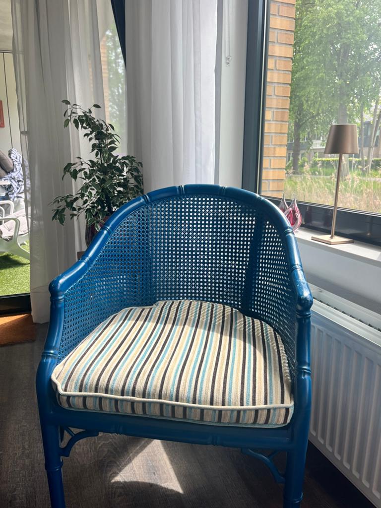 Set van 2 Giorgetti stoeltjes rotan met kussen, Twee, Blauw, Klassiek, Stof