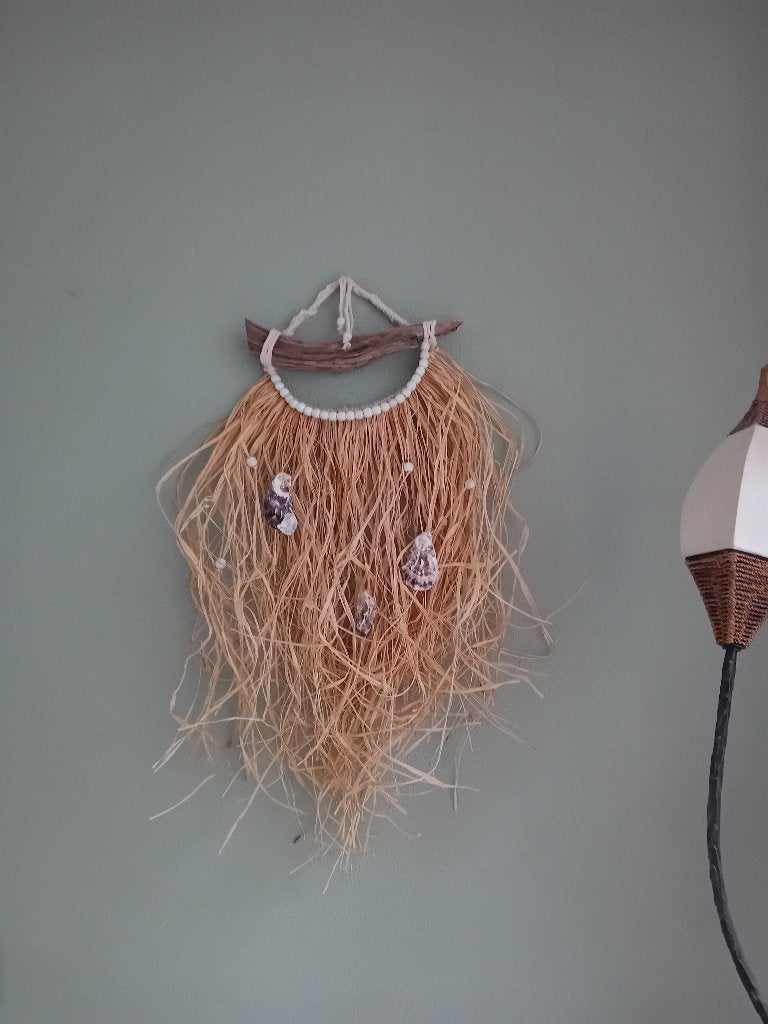 Raffia wandhanger, muurhanger, wanddecoratie, Beige, 40 cm, 55 cm, Nieuw