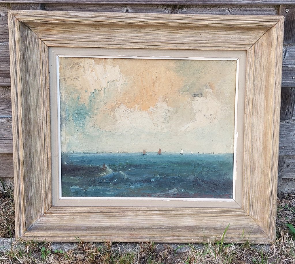 Schilderij 'Zuiderzee Holland' Geo Rombaut olieverf o/paneel, Maritiem / water, Doek, Impressionistisch, Ophalen of Verzenden