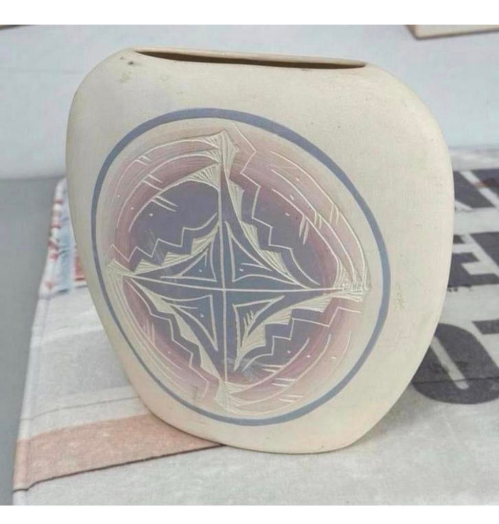 VINTAGE 1980 Navajo Pastel geëtste aardewerk vaas Keramisch, Antiek en Kunst, Ophalen of Verzenden