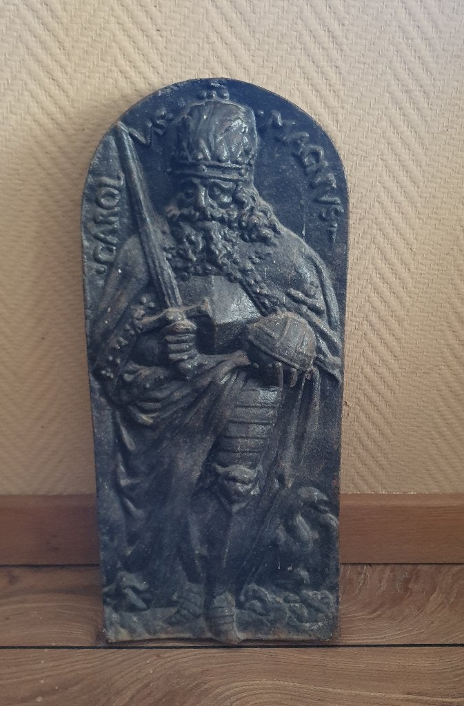 Gietijzeren plaquette met afbeelding van Karel de Grote, Ophalen of Verzenden