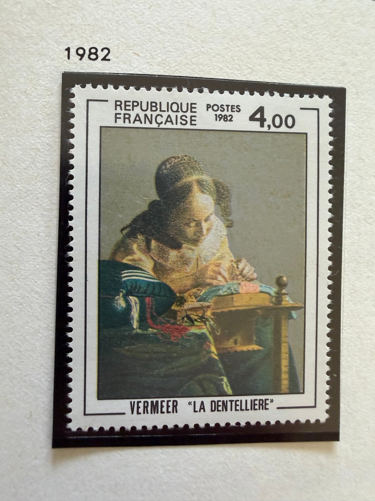 Franse postzegel 1982 - Vermeer 'De Kantwerkster', Postzegels en Munten, Ophalen of Verzenden, Postfris