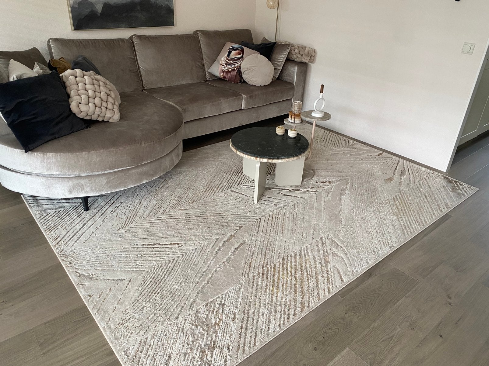 Prachtig visgraat vloerkleed kleed tapijt vissengraat beige, Ophalen, Japandi chique, 200 cm of meer, Crème