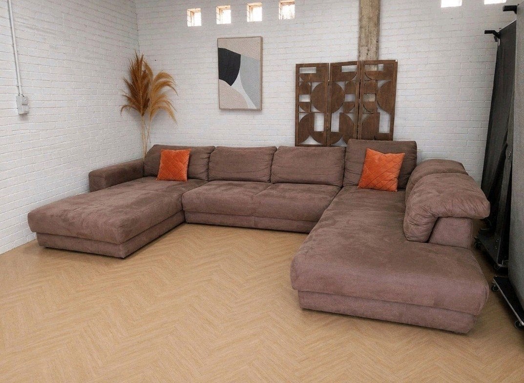 Hoekbank | Cognac | Luxe U bank - Verstelbare Rugleuning, Ophalen of Verzenden