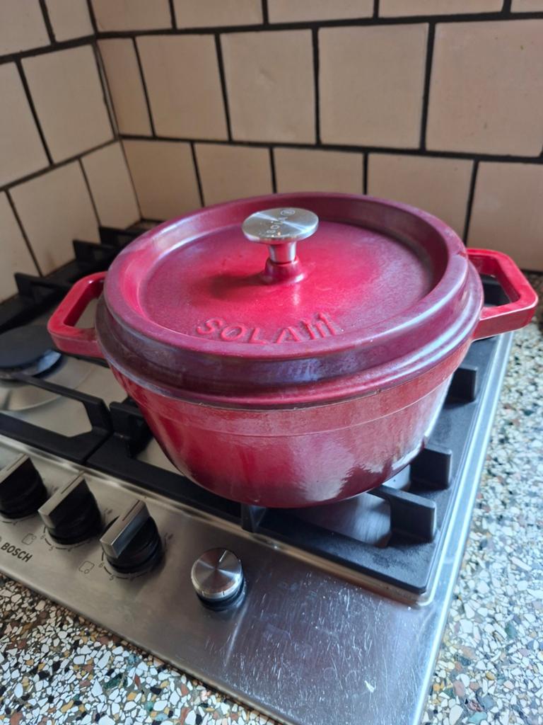 Sola Gietijzeren Braadpan Rood - 24 cm, Ophalen, Gebruikt, Gietijzer, Keramische plaat
