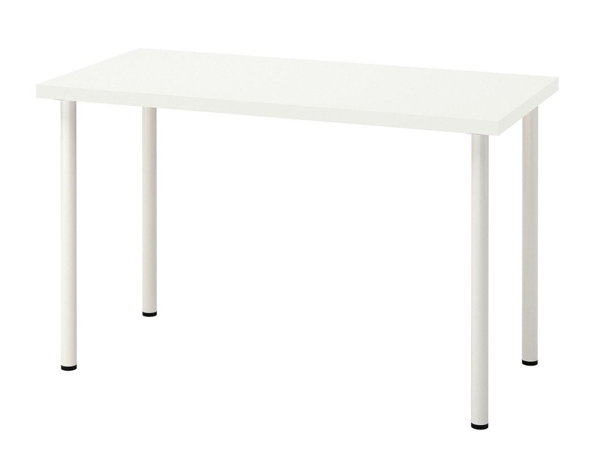 Witte rechthoekige tafelblad met metalen poten (IKEA), Huis en Inrichting, Bureaus, Ophalen, In hoogte verstelbaar, Zo goed als nieuw