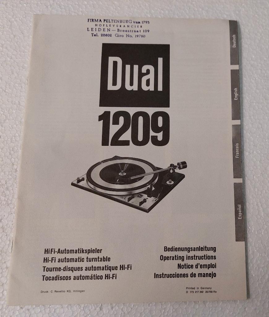 Dual 1209 GEBRUIKSAANWIJZING Platenspeler + versterker TVV46, Gebruikt, Verzenden, NvT, NvT