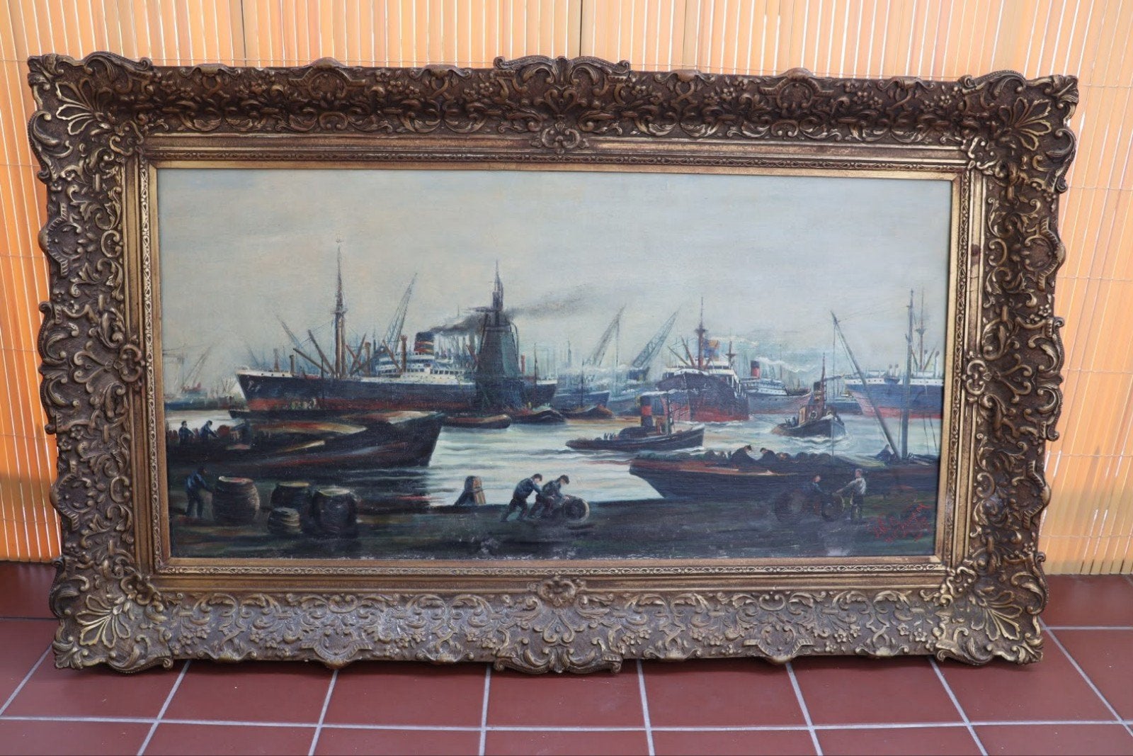 Gesigneerd Schilderij Rotterdam Haven 1951 - Maritiem, Ophalen