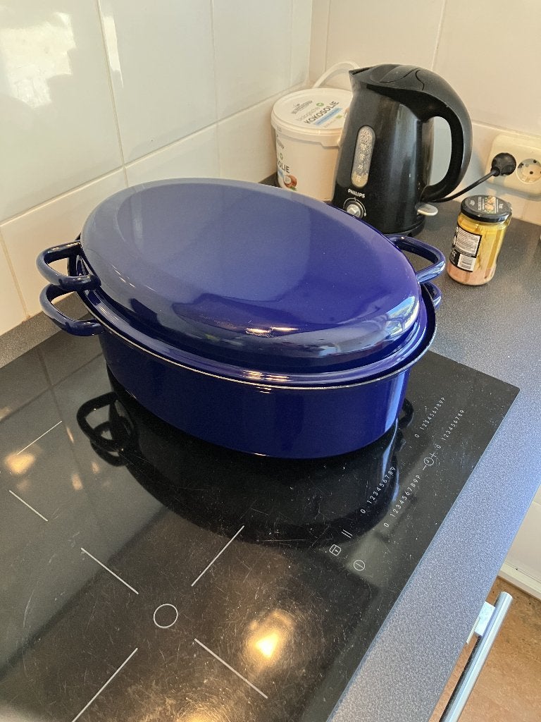Braadpan van geëmailleerd gietijzer, Ophalen, Gebruikt, Met deksel, Overige merken