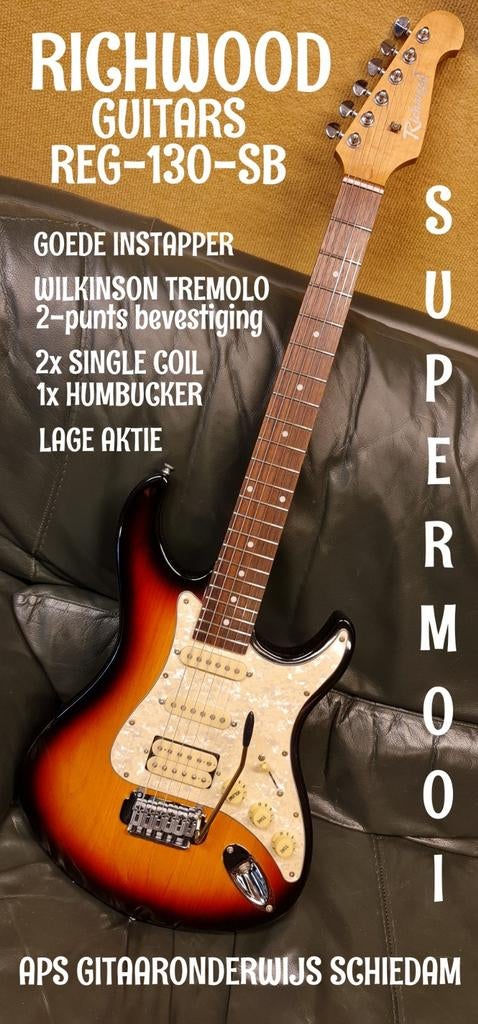 AS NEW RICHWOOD GUITARS REG-130-SB SILVER LOGO CHINA, Ophalen of Verzenden, Nieuw, Solid body, Overige merken