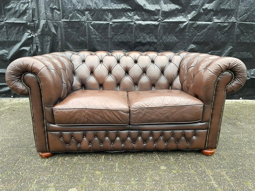 Chesterfield bank lichtbruin GRATIS BEZORGD, Ophalen of Verzenden, Zo goed als nieuw, Rechthoekig, Leer
