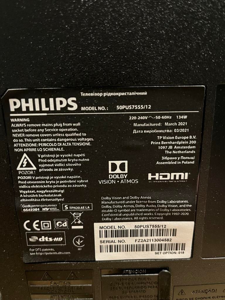 Philips 50 inch TV - werkend maar vertoond strepen, Ophalen, Philips, 50 Hz, 100 cm of meer