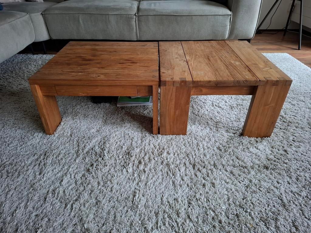 2 x salontafel van mangohout, 100 tot 150 cm, Minder dan 50 cm, Rechthoekig, 50 tot 100 cm