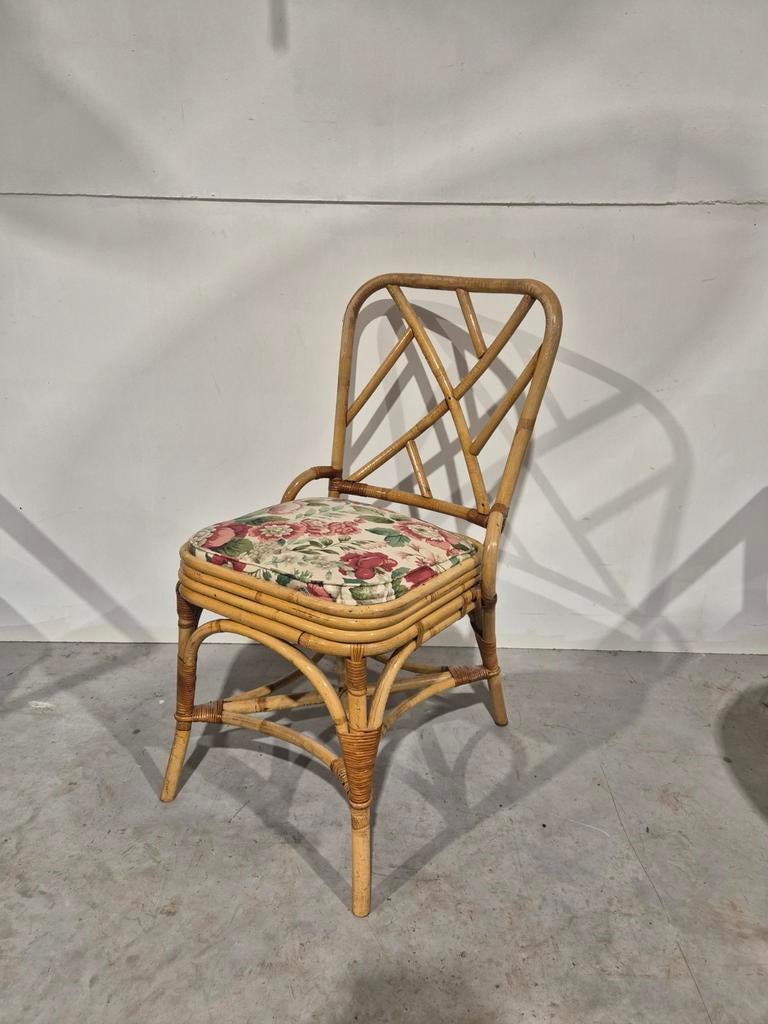 Vintage bamboe chippendale stoel, Gebruikt, Bruin, Onbekend, Ophalen of Verzenden