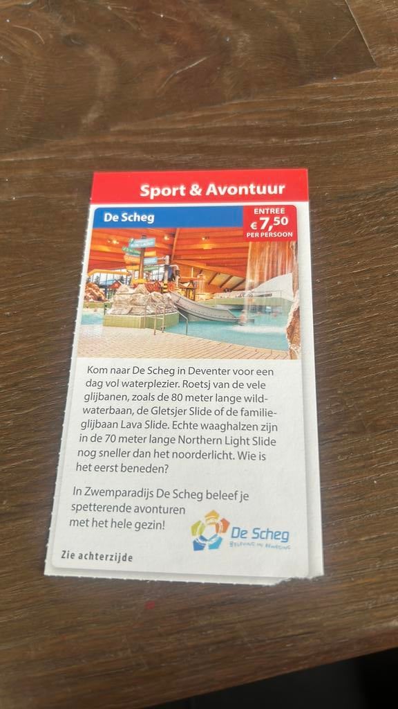Entree 7,50 pp bij de scheg, Tickets en Kaartjes, Drie personen of meer, Kortingsbon