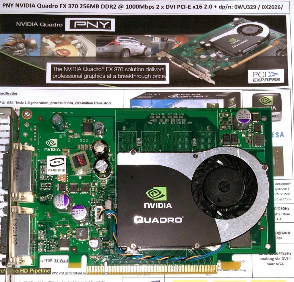 PNY NVIDIA Quadro FX370 256MB DDR2 PCI-E DVI & VGA 8500 GT, PCI-Express 2, Ophalen of Verzenden, Zo goed als nieuw, GDDR2