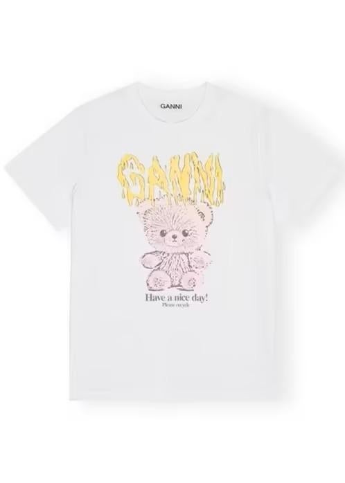 Ganni T-Shirt Basic Cotton Jersey Teddy, maat S, Kleding | Dames, T-shirts, Ophalen of Verzenden, Nieuw, Wit, Korte mouw