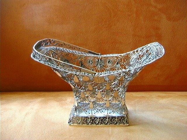 Filigrein zilveren mand, hengselmand, soezenmand, broodmand, Antiek en Kunst, Verzenden, Zilver