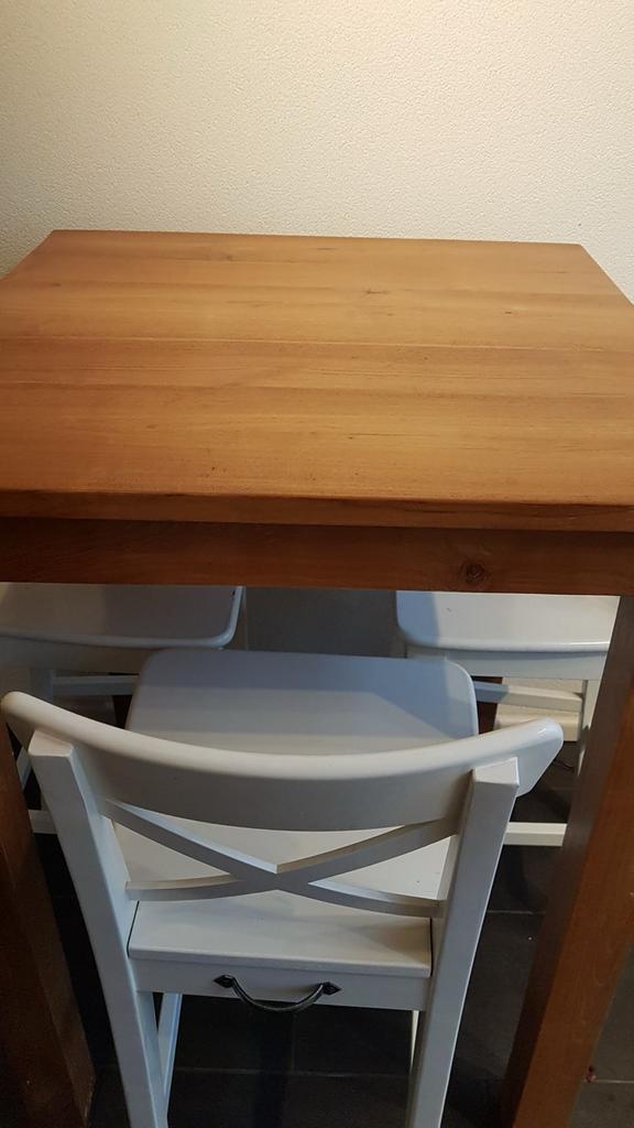 Massief Teak Houten Tafel - 80x80x110cm, Ophalen of Verzenden, Gebruikt