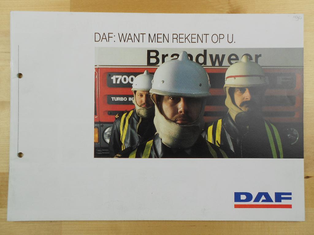 DAF Brandweer Brochure 1990 – 95 2500 2100 1900 1700 1300, Ophalen of Verzenden, Zo goed als nieuw, Overige merken, DAF
