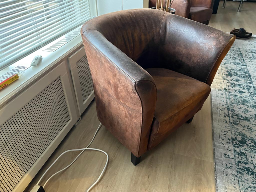 Kleine fauteuil leer, Ophalen, Minder dan 50 cm, Gebruikt, Minder dan 75 cm